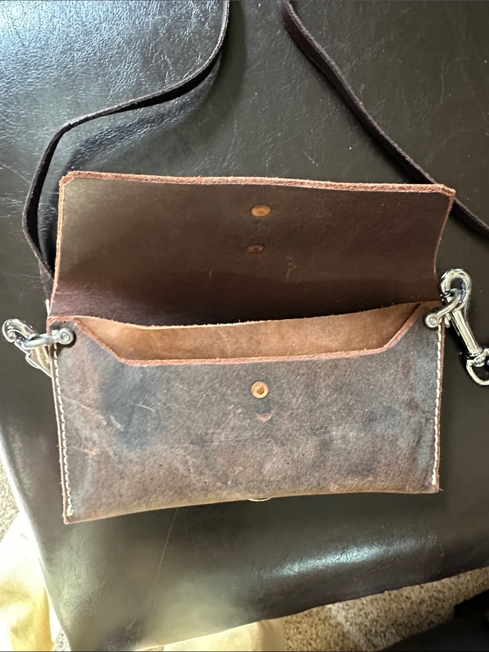 Brown Leather Crossbody Bag with Metal Ring Accent - Picture 3 of 4